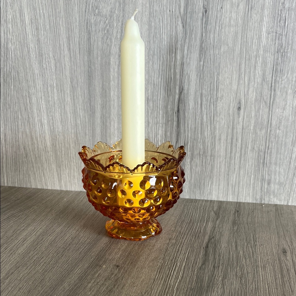 Fenton Vintage Amber Hobnail Glass Candle Holder